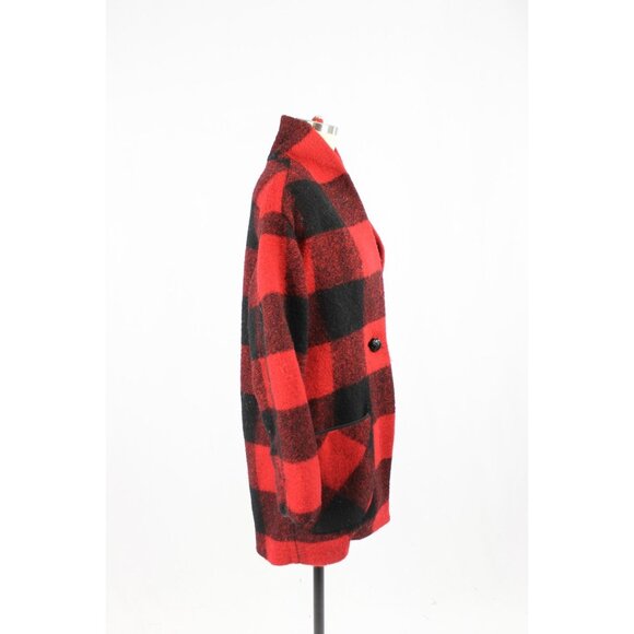 Aritzia WILFRED FREE Off Duty Red Black Check Wool Blend Cocoon Coat, Size S - Picture 2 of 16